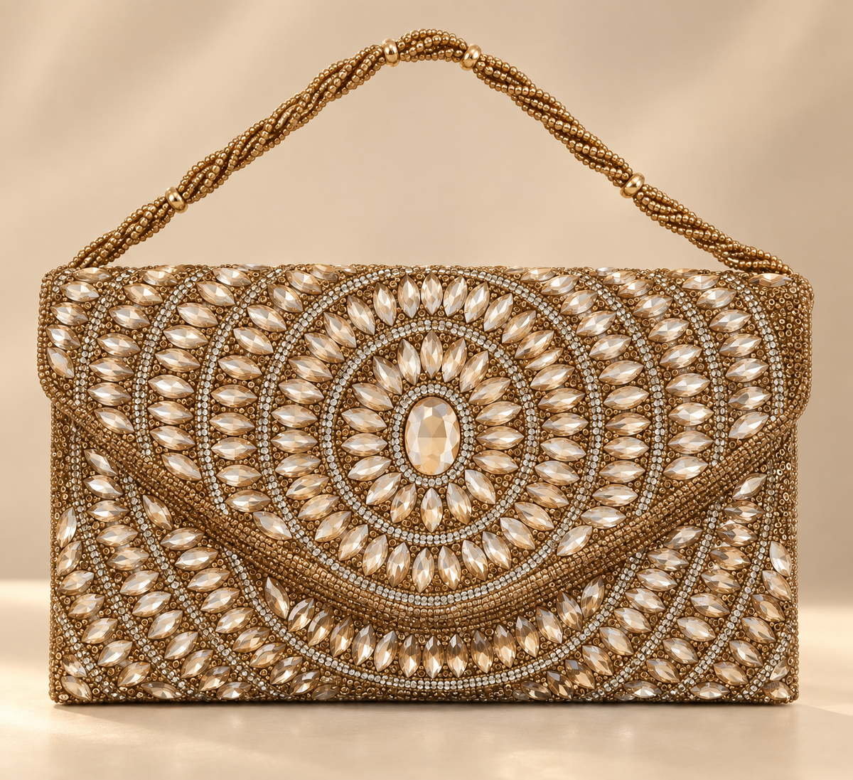 Sac de Soirée Bijoux Doré – Fabriqué à la Main aux Émirats