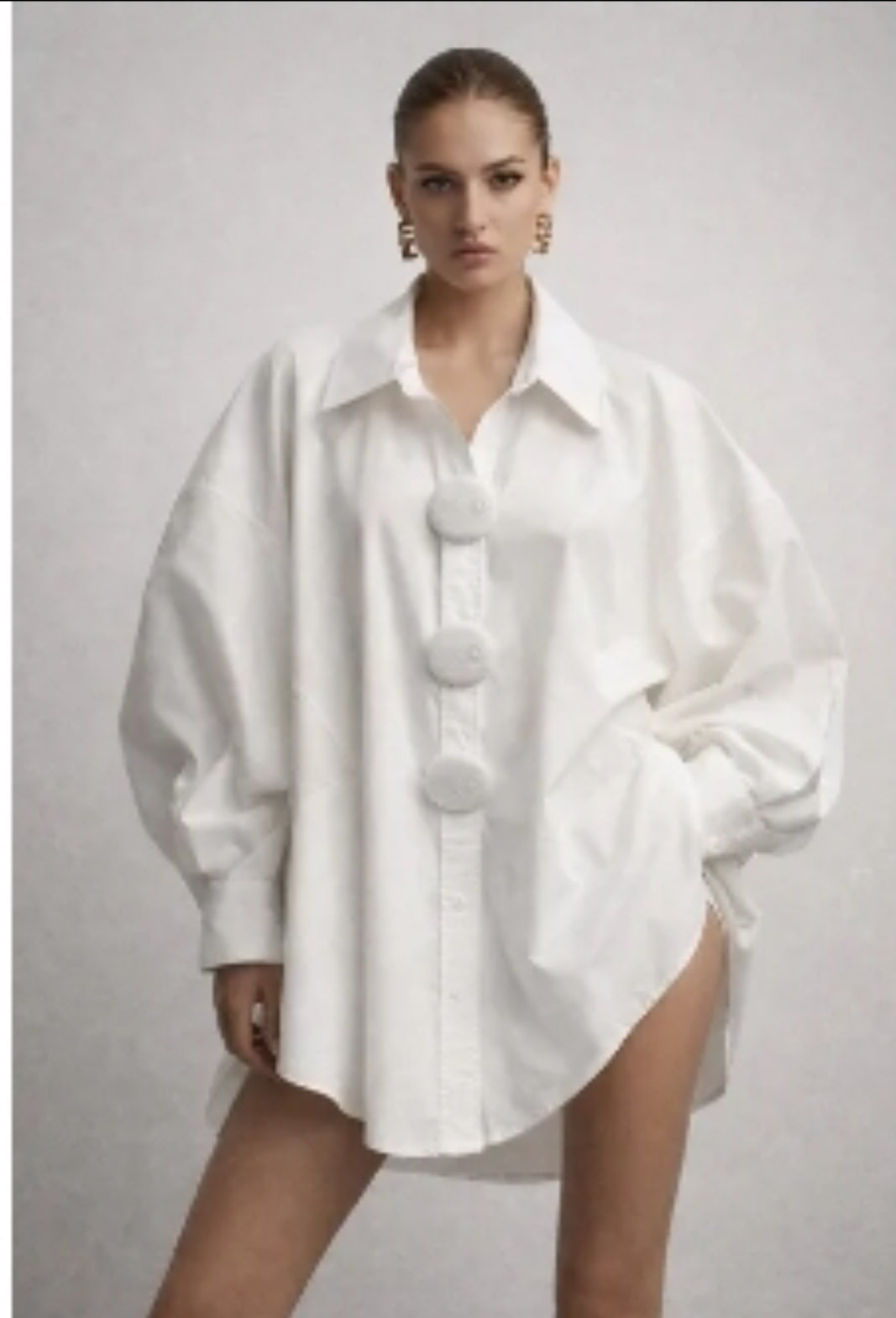 Chemise Oversize en coton à Gros Boutons – Blanc